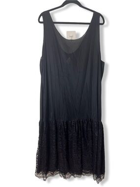 Vintage Womens Black Lace Trim Slip Dress Sleeveless Midi Maxi Plus Sz. 24W